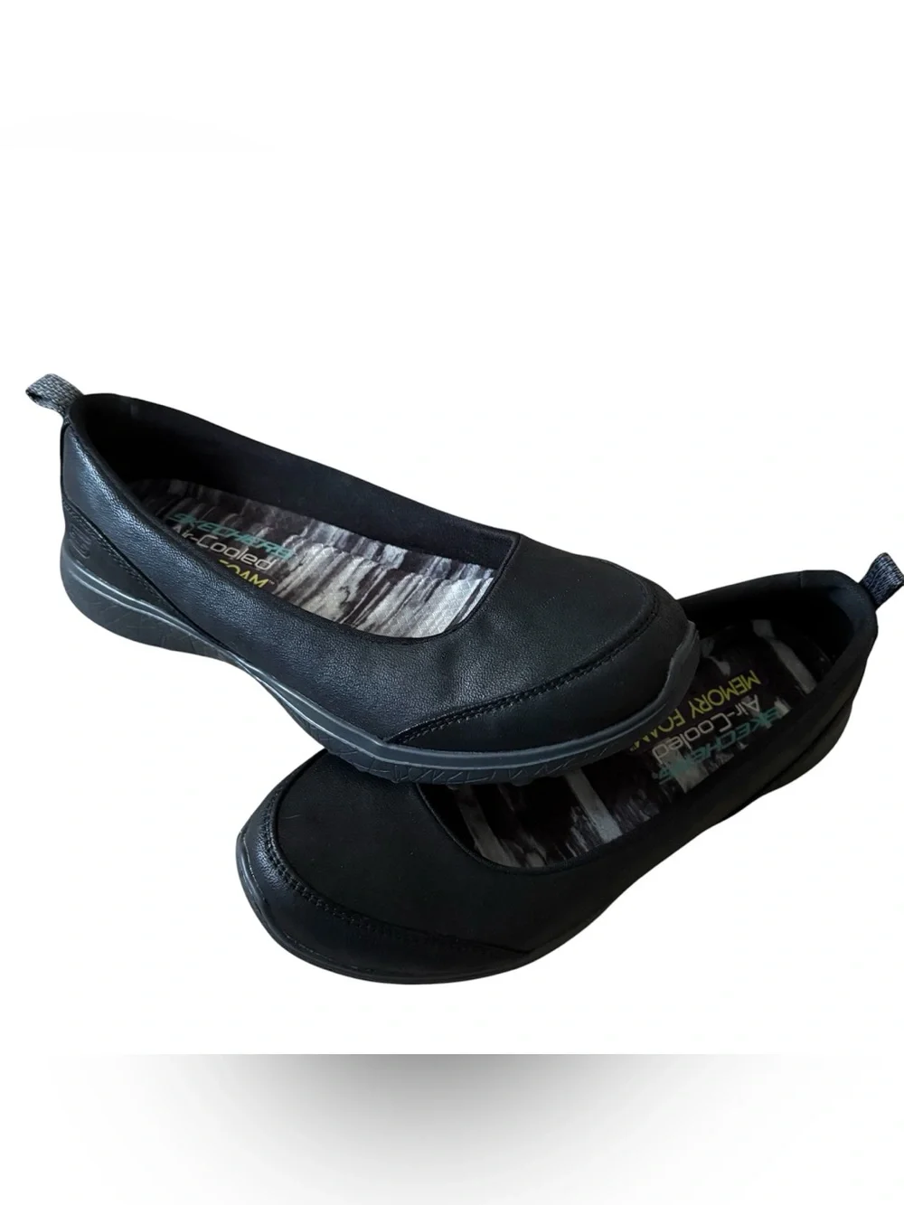 Skechers memory foam faux leather black slip on flats